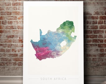 South Africa Map - Country Map of South Africa - Art Print Watercolor Illustration Wall Art Home Decor Gift - NATURE SERIES PRINT