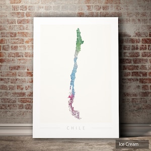 Chile Karte - Landkarte von Chile - Kunstdruck Aquarell Illustration Wand Kunst Wohnkultur Geschenk - NATURE SERIE PRINT