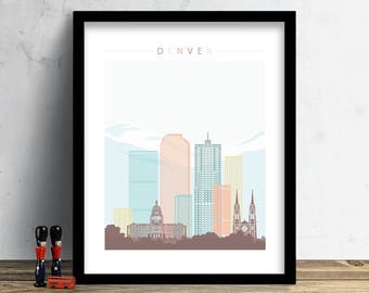Denver Skyline, Print, Watercolor Print, Wall Art, Colorado Skyline, Watercolor Art, City Poster, Cityscape, Home Decor, Gift PRINT