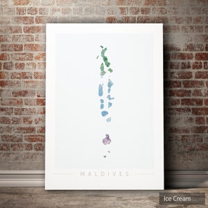 Malediven Karte - Landkarte von Malediven - Kunstdruck Aquarell Illustration Wand Kunst Wohnkultur Geschenk - NATURE SERIES PRINT
