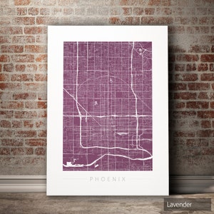 Carte de Phoenix - plan des rues de la ville de Phoenix, Arizona - impression d'art Illustration aquarelle, art mural, décoration d'intérieur, cadeau - impression série couleur