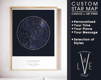 Custom Star Map - HDR BLUE SQUARE | Personalised Star Map | Star Poster, Night Sky Print | Custom Star Sky | Constellation Print