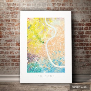 Köln Map - Stadtplan von Köln, Deutschland - Kunstdruck Aquarell Illustration Wand Kunst Wohnkultur Geschenk - Nature Series PRINT