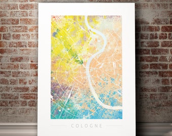 Cologne Map - City Street Map of Cologne, Germany - Art Print Watercolor Illustration Wall Art Home Decor Gift - Nature Series PRINT