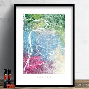 Mapa de Praga - Mapa de calles de la ciudad de Praga, República Checa - Impresión de arte Ilustración de acuarela Arte de pared Regalo de decoración del hogar - Serie Naturaleza IMPRIMIR