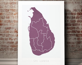 Mapa de Sri Lanka - Mapa del país de Sri Lanka - Impresión de arte Ilustración de acuarela Arte de pared Regalo de decoración del hogar - IMPRESIONES EN COLOR