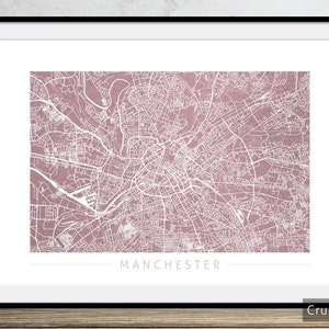 Kaart van Manchester - stratenplan stad van Manchester Engeland - Art Print aquarel illustratie muur kunst Home decor cadeau - kleurenserie PRINT