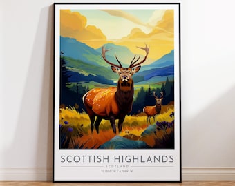 Póster de viaje a las Tierras Altas de Escocia: Escocia, impresión de viaje a las Tierras Altas de Escocia, decoración del hogar, impresión enmarcada o en lienzo