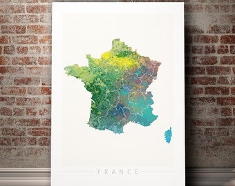 France Map - Country Map of France - Art Print Watercolor Illustration Wall Art Home Decor Gift  - NATURE SERIES PRINT