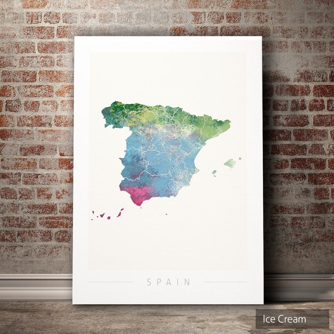 Spain Map Country Map of Spain Art Print Watercolor Etsy