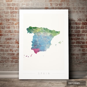 Spanien Karte - Landkarte von Spanien - Kunstdruck Aquarell Illustration Wand Kunst Wohnkultur Geschenk - NATURE SERIE PRINT