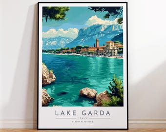 Lake Garda Travel Poster - Italy, Lake Garda Travel Print, Home Decor, Print Framed or Canvas