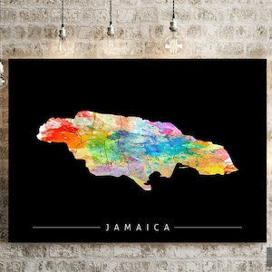 Carte de la Jamaïque - carte du pays de la Jamaïque - impression d'art Illustration aquarelle, art mural, décoration d'intérieur cadeau - impression de la série SUNSET