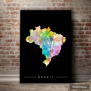 Brazil Map - Country Map of Brazil - Art Print Watercolor Illustration Wall Art Home Decor Gift - SUNSET SERIES PRINT