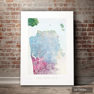 San Francisco Map - City Street Map, California - Art Print Watercolor Illustration Wall Art Home Decor Gift - Nature Series PRINT