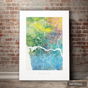 Porto Map - Stadtplan von Porto, Portugal - Kunstdruck Aquarell Illustration Wandkunst Wohnkultur Geschenk - Nature Series PRINT