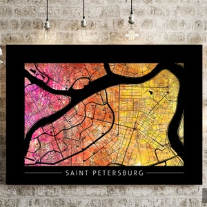 Sankt Petersburg Karte - Stadtplan, Straßen Karte, Russland - Kunstdruck Aquarell Illustration Wand Kunst Wohnkultur Geschenk - Sunset Series PRINT