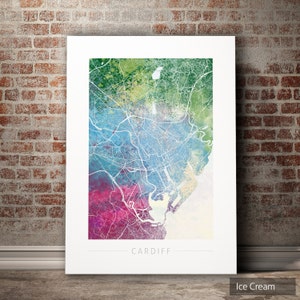 Cardiff Map - Stadtplan von Cardiff, Wales - Kunstdruck Aquarell Illustration Wandkunst Wohnkultur Geschenk - Nature Series PRINT