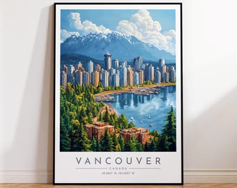 Vancouver Travel Poster - Canada, Vancouver Travel Print, Home Decor, Print Framed or Canvas