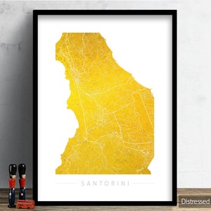 Santorini Map - Stadtplan Santorini, Fira, Griechenland - Kunstdruck Aquarell Illustration Wandkunst Wohnkultur Geschenk - Color Series PRINT