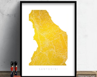 Santorini Map - City Street Map Santorini, Fira, Greece - Art Print Watercolor Illustration Wall Art Home Decor Gift - Colour Series PRINT