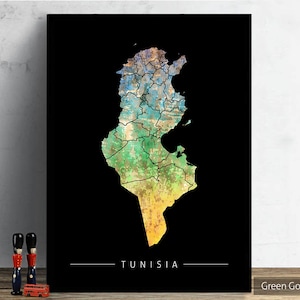Carte de la Tunisie - carte du pays de la Tunisie - impression d'art Illustration aquarelle Art mural décoration maison cadeau - impression de la série SUNSET