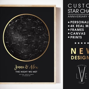 Mappa stellare, mappa stellare personalizzata/regalo di anniversario personalizzato, regalo di fidanzamento/stampa di costellazioni - PERSONALIZZATO IN ORO NERO *Non metallico*