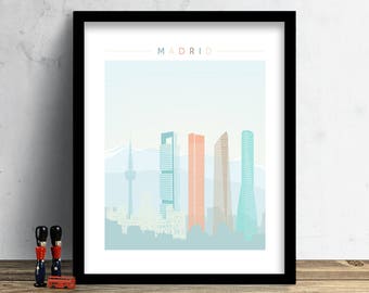 Madrid Skyline, Poster, Aquarell Druck, Wandkunst, Spanien Kunst, Aquarell Kunst, Stadt Poster, Stadtbild, Home Decor, Geschenk PRINT