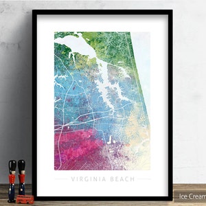 Mapa de Virginia Beach - Mapa de la calle de la ciudad de Virginia Beach, Virginia Art Print Acuarela Wall Art Home Decor Gift - Nature Series PRINT