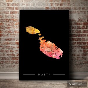 Malta Map - Island Map of Malta - Art Print Watercolor Illustration Wall Art Home Decor Gift - SUNSET SERIES PRINT