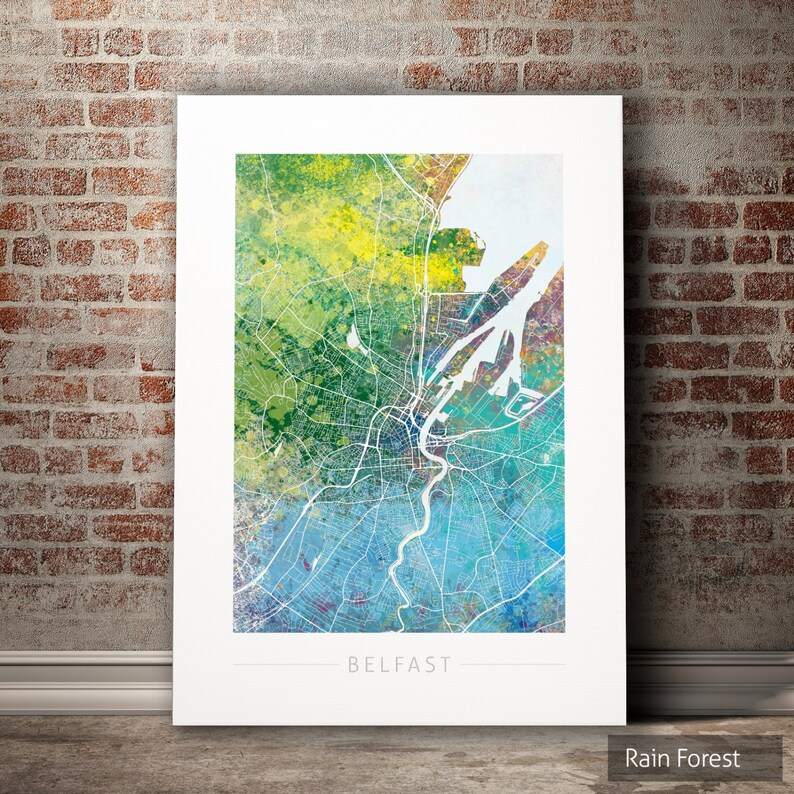 Belfast Map City Street Map of Belfast, Ireland Art Print Watercolor Illustration Wall Art Home Decor Gift Nature Series PRINT image 1