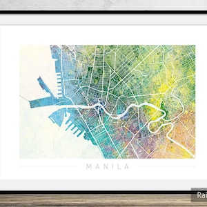 Manila Karte - Stadtplan von Manila, Philippinen - Kunstdruck Aquarell Illustration Wandkunst Wohnkultur Geschenk - Nature Series PRINT