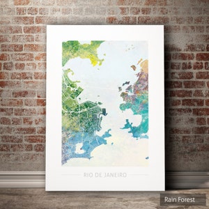 Rio de janeien Landkarte - Stadtplan Brasilien - Kunstdruck Aquarell Illustration Wand Kunst Wohnkultur Geschenk - Nature Series PRINT