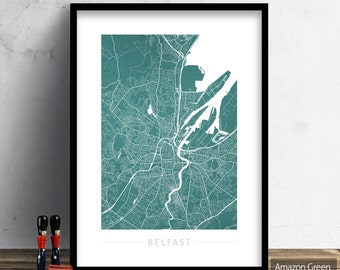 Belfast Map - City Street Map of Belfast, Ireland - Art Print Watercolor Illustration Wall Art Home Decor Gift - Colour Series PRINT