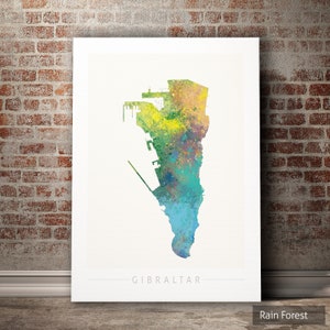 Mapa de Gibraltar - Mapa del país de Gibraltar - Impresión de arte Ilustración de acuarela Arte de pared Regalo de decoración del hogar - IMPRESIÓN DE SERIE NATURALEZA