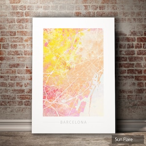 Mapa de Barcelona - Mapa de calles de la ciudad de Barcelona España - Impresión de arte Ilustración acuarela Arte de pared Regalo de decoración del hogar - Serie Naturaleza IMPRIMIR