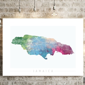 Mapa de Jamaica - Mapa del país de Jamaica - Impresión de arte Ilustración de acuarela Arte de pared Regalo de decoración del hogar - IMPRESIÓN DE SERIE NATURALEZA