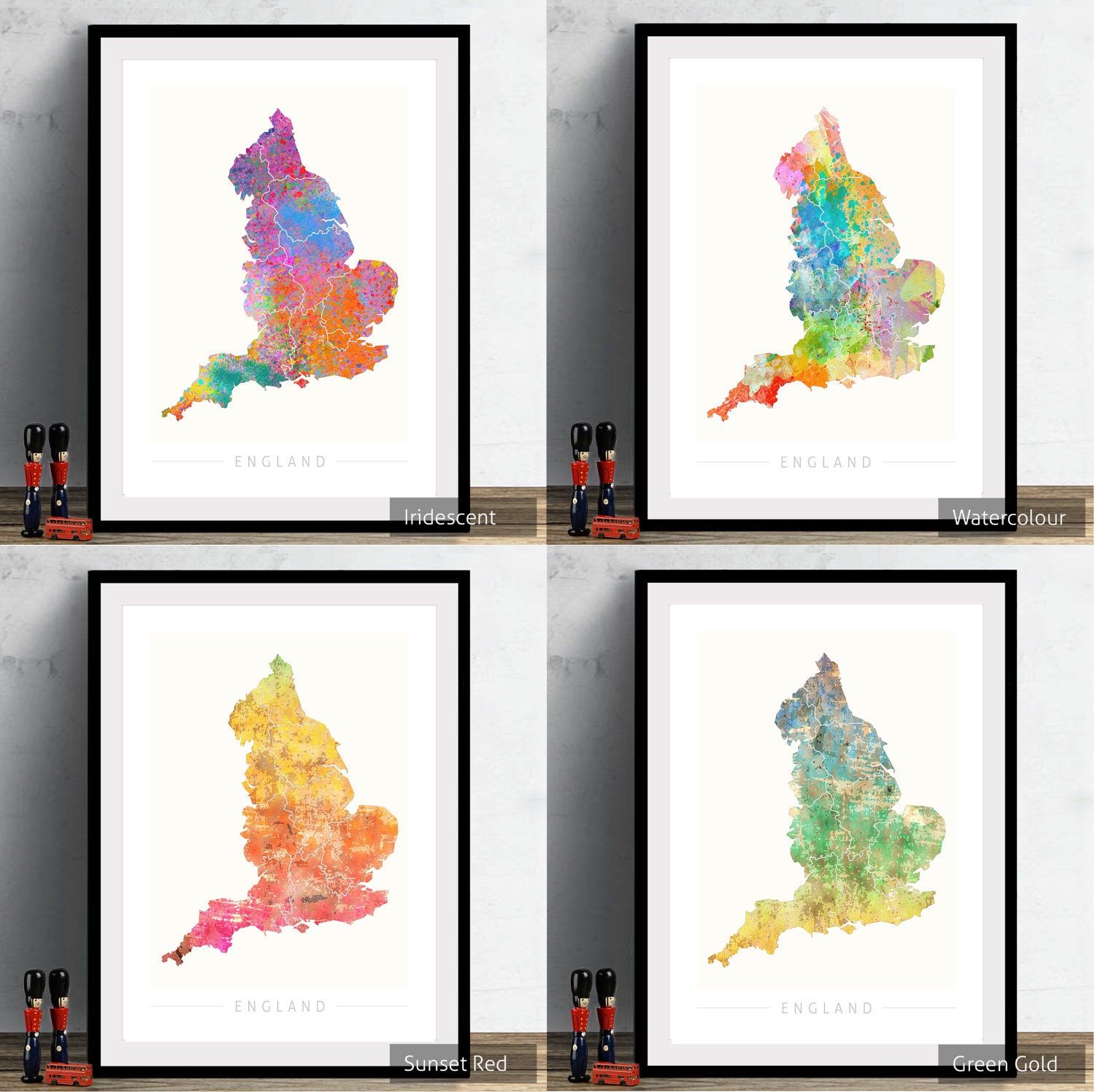 England Map Country Map of England Art Print Watercolor - Etsy