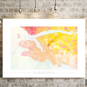 Mapa de Dubrovnik - Mapa de calles de la ciudad de Dubrovnik, Croacia - Impresión de arte Ilustración de acuarela Arte de pared Regalo de decoración del hogar - Serie de la naturaleza PRINT