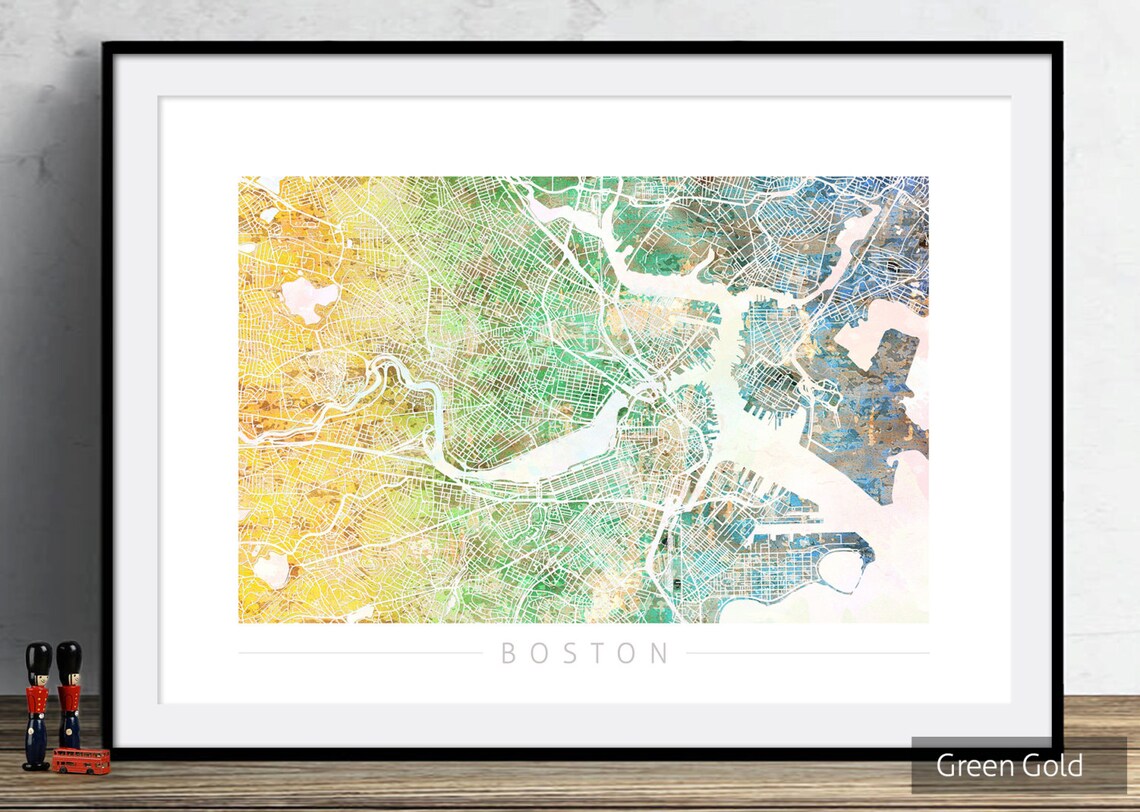 Boston Map - City Street Map of Boston Massachusetts - Art Print ...