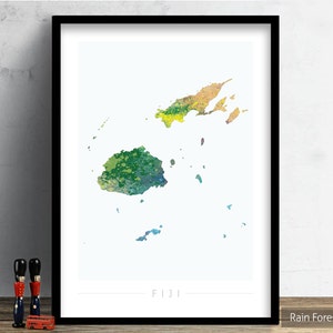 Mapa de Fiji - Mapa del país de Fiji - Impresión de arte Ilustración de acuarela Arte de pared Regalo de decoración del hogar - IMPRESIÓN DE SERIE DE NATURALEZA