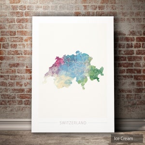 Mapa de Suiza - Mapa del país de Suiza - Impresión de arte Ilustración de acuarela Arte de pared Regalo de decoración del hogar - IMPRESIÓN DE SERIE NATURALEZA