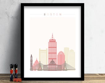 Boston Skyline, Print, Boston Massachusetts Skyline, Watercolor Art, City Poster,  Cityscape, Home Decor, Gift PRINT #Summer Theme
