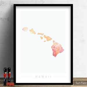 Mapa de Hawái - Mapa de la isla de Hawái - Impresión de arte Ilustración de acuarela Arte de pared Regalo de decoración del hogar - IMPRESIÓN DE SERIE NATURALEZA