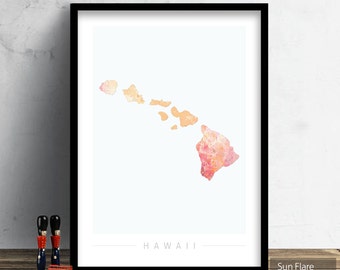 Hawaii Map - Island Map of Hawaii - Art Print Watercolor Illustration Wall Art Home Decor Gift  - NATURE SERIES PRINT