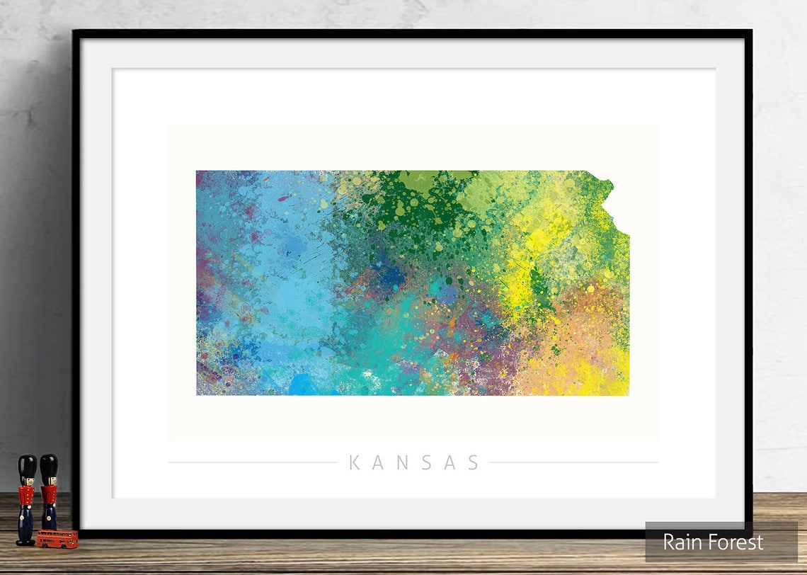 Kansas Map State Map of Kansas Art Print Watercolor Etsy