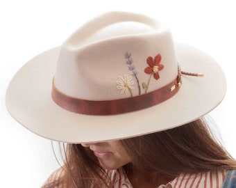 Ella Hand Embroidered Lined Hat Fedora 
