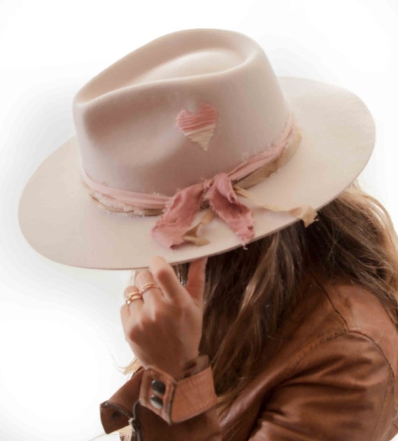 Rose Heart Embroidered Romantic Fedora 