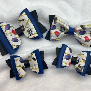 Police Faux Leather Hair Bow: Law Enforcement Theme