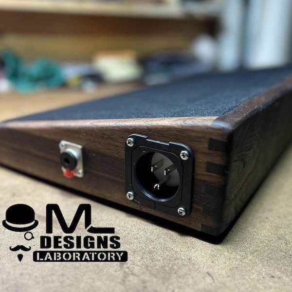 Walnut 24"x12" Pedalboard with power inlet and 1/4" TRS In/Out